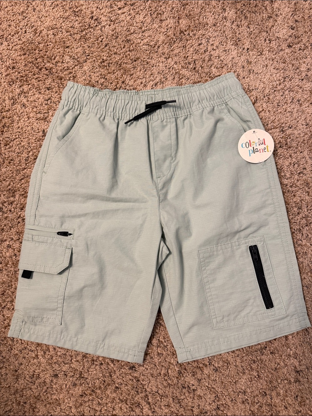 Colorful Planet Kids' Sea Foam Green Cargo Shorts with Elastic Waist